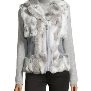 Rabbit Fur Vest, White/Gray